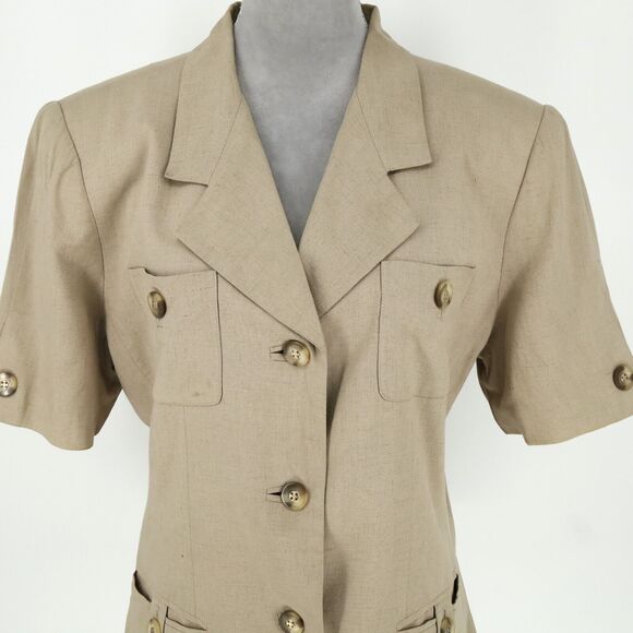 Kasper ASL Jacket Womens 14 Beige Lined Linen Blend Shoulder Pads Safari Career - Picture 8 of 16